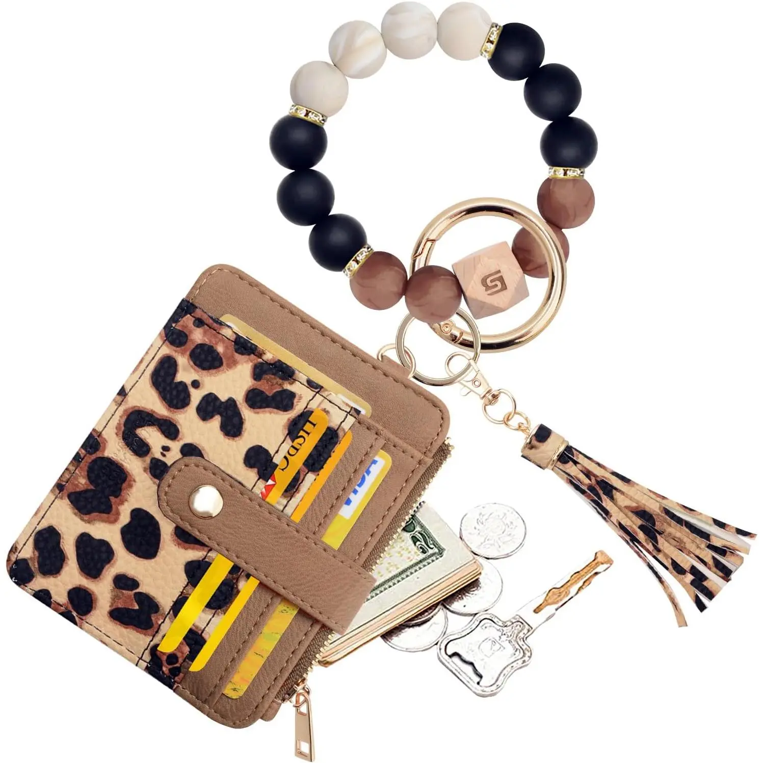 Silicone Bracelet Wristlet Wallet Credit Card Holder RFID,ID Window,Key Ring Tassel,Slim Wallet Women Keychain Purse
