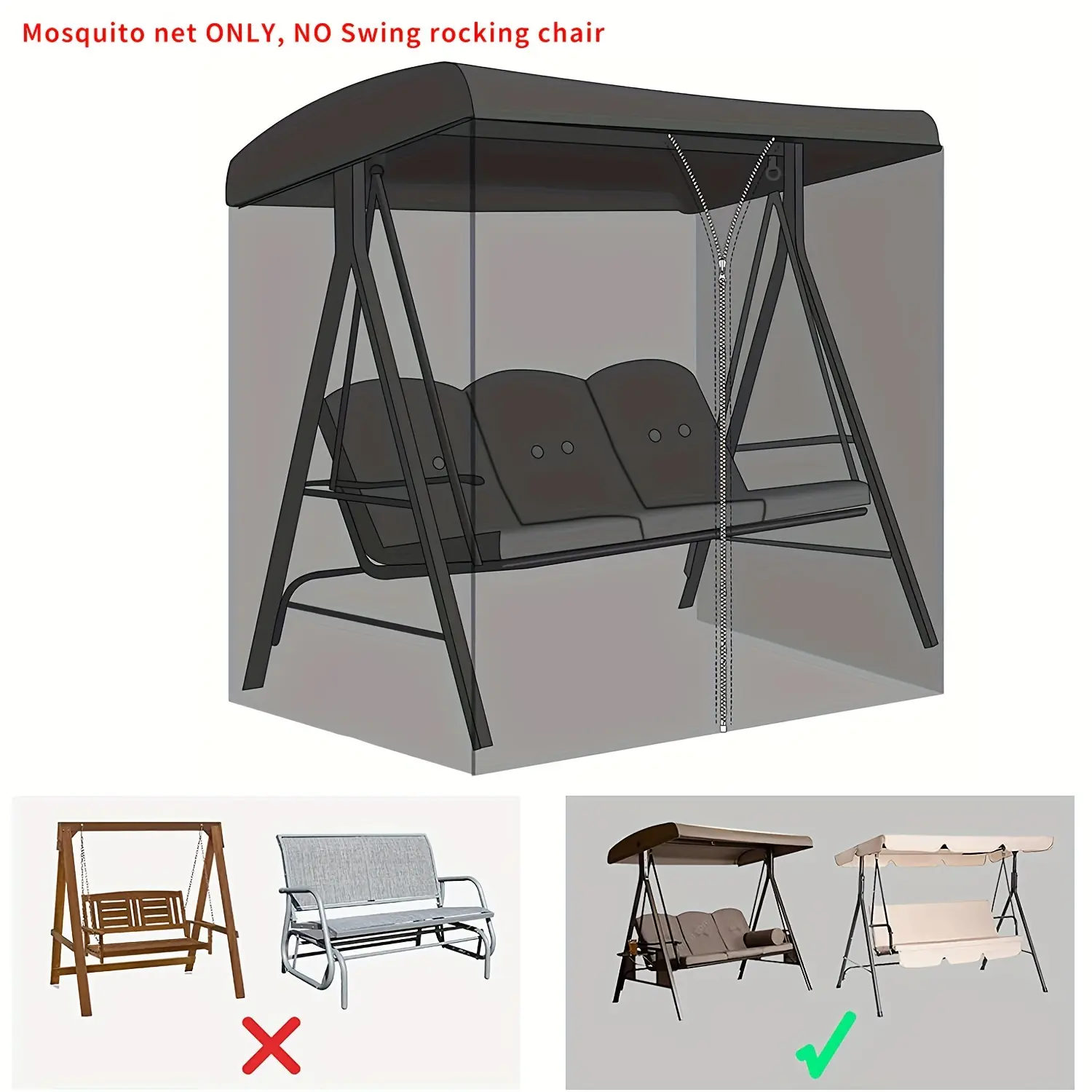 [Swing Chair Cover] 1pc Patio Swing Chair Cover Mosquito Net, Anti-Mosquito Net for Outdoor Swing Rocking Chair, Iron Shaker Sunscreen Anti-Mosquito Cover for Balcony Garden, 49 to 80in, Mosquito Barrier Cover, Garden Seating Protector, Rocking Chair Acce