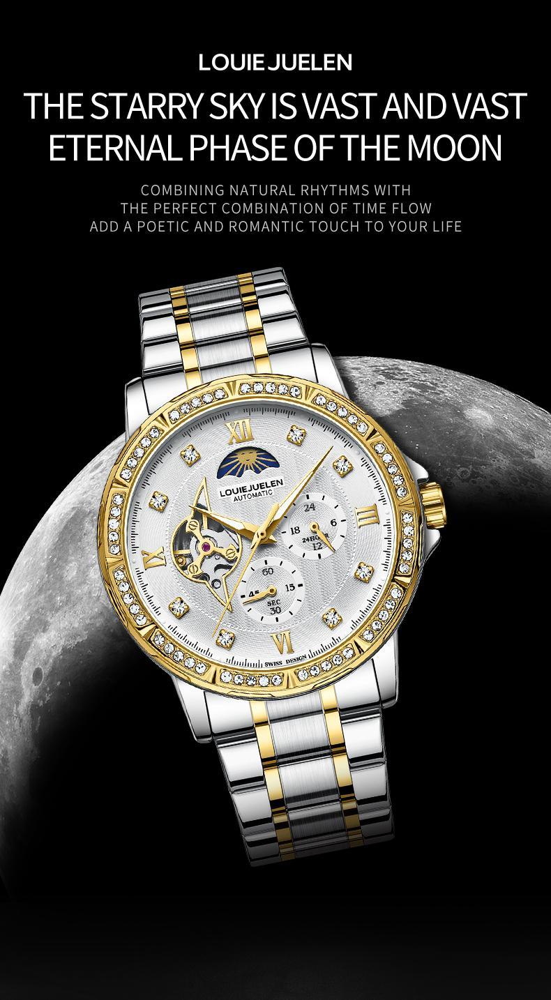 Elite Men's Swiss Automatic Chronograph: 44mm Diamond-Accented Bezel | Exuding Refined Opulence | Triple-Fortified Durability (30M Water/Shock/Scratch Resistant) | Engineered for Boardroom Authority, Wilderness Expeditions & Black-Tie Affairs