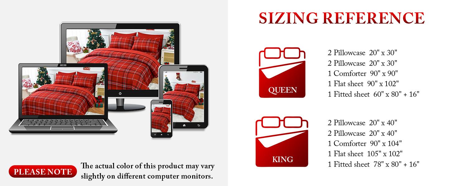 Christmas Comforter Set, 7 Pieces Bed in a Bag, Christmas Bedding Sets with Comforter, Flat Sheet, Fitted Sheet, 2 Embroidered Pillowcases, and 2 Printed Pillowcases, King