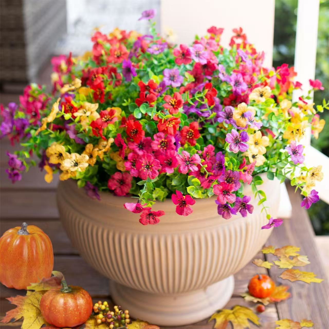 Bestseller: 7-pronged Eucalyptus And Violet Flowers, Faux Green Plant Bundles For Decoration, Artificial Flower Ornaments