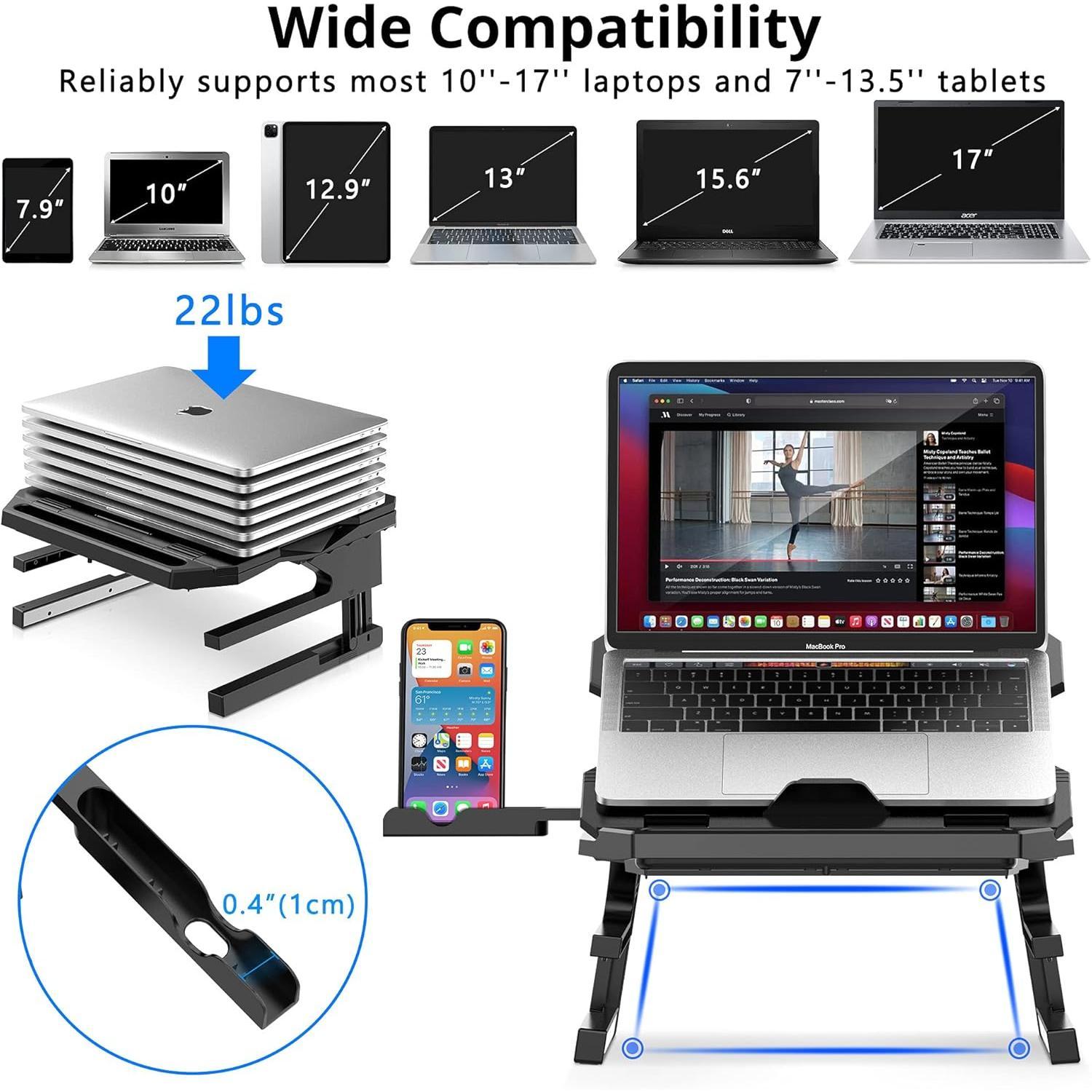 Laptop Stand, 20 Angles Two-Layer Height Adjustable Laptop Stands, Portable Laptop Riser with 360 Rotating Base Storage Space & Extra Phone Holders Compatible with 10''-17'' Laptops Black Laptop Stand, 20 Angles Two-Layer Height Adjustable Laptop Stands, Portable Laptop Riser with 360 Rotating Base Storage Space & Extra Phone Holders Compatible with 10''-17'' Laptops Black