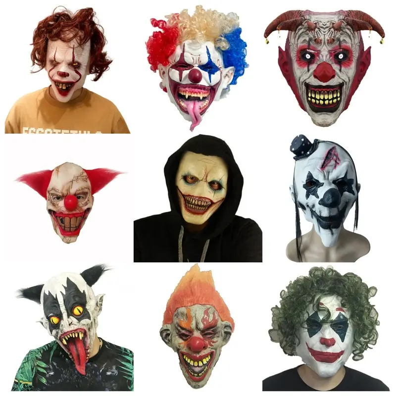 Clown mask, role-playing series, masquerade costume set, performance props, funny Halloween party costume, ghost face