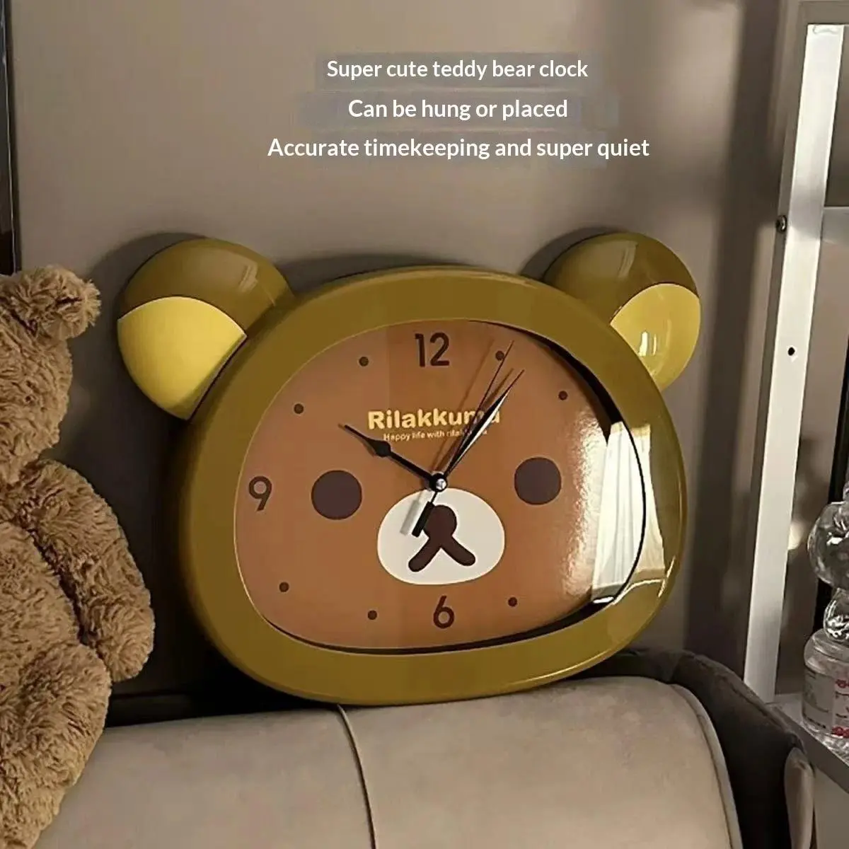 Cute Rilakkuma Anime Peripheral Wall Clock Alarm Clock Cartoon Silent Clock Living Room Bedroom Sweeping Second Quartz Clock