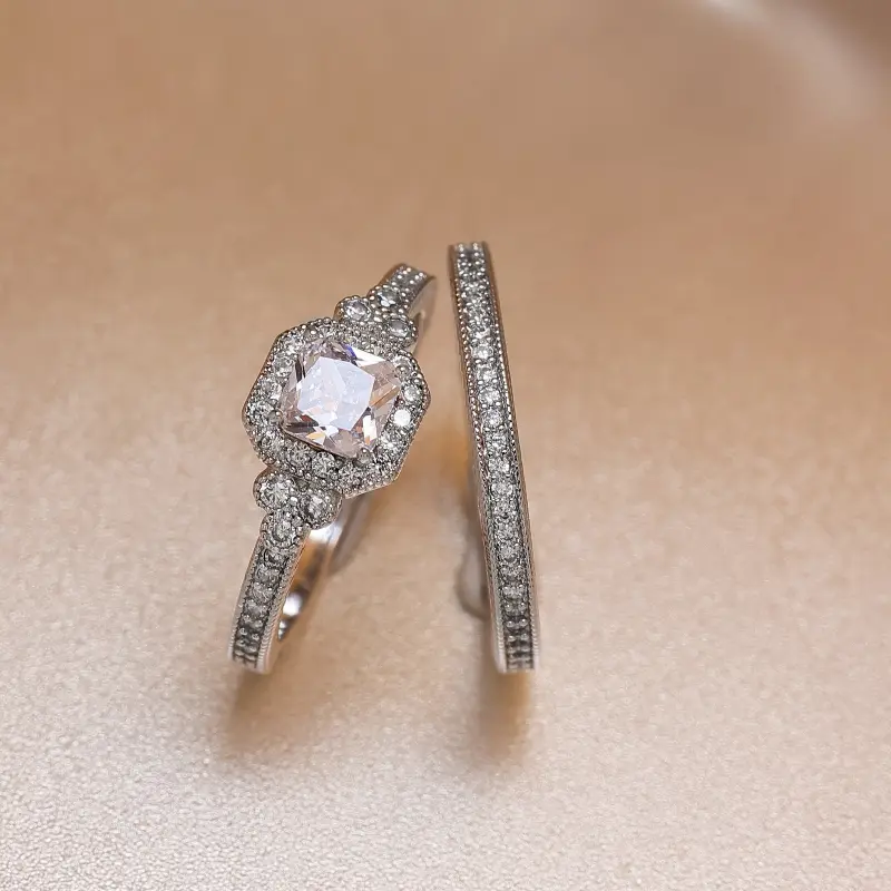 Halo Engagement Ring & Eternity Band Set, Elegant Bridal Statement Jewelry, Timeless Accessories for Weddings, Parties & Daily Wear