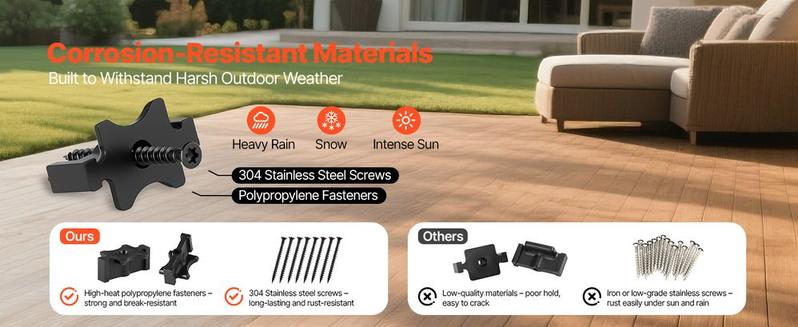 VEVOR 900PCS Hidden Deck Fasteners for Composite Decking Board, Universal Composite T Clips & Plastic Hidden Fasteners with Metal Screws, Polypropylene PP Clips Works with 0.26 inch Gaps, Black VEVOR 900PCS Hidden Deck Fasteners for Composite Decking Board, Universal Composite T Clips & Plastic Hidden Fasteners with Metal Screws, Polypropylene PP Clips Works with 0.26 inch Gaps, Black