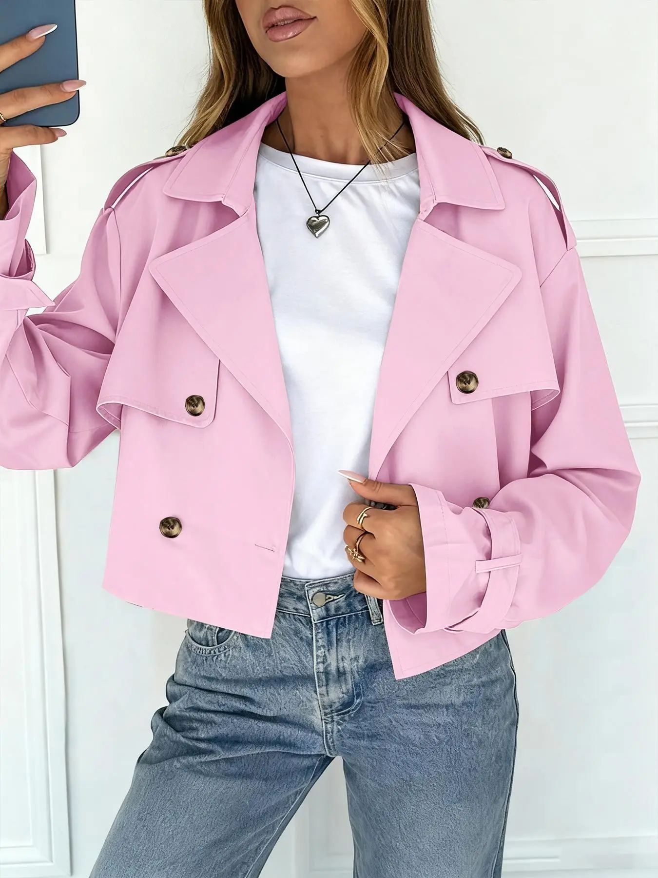 Women's Solid Color Short Sleeve Windbreaker Top, Spring Summer Fashion Casual Button Front Comfortable Lightweight Elegant Jacket, Daily Wear Party Travel