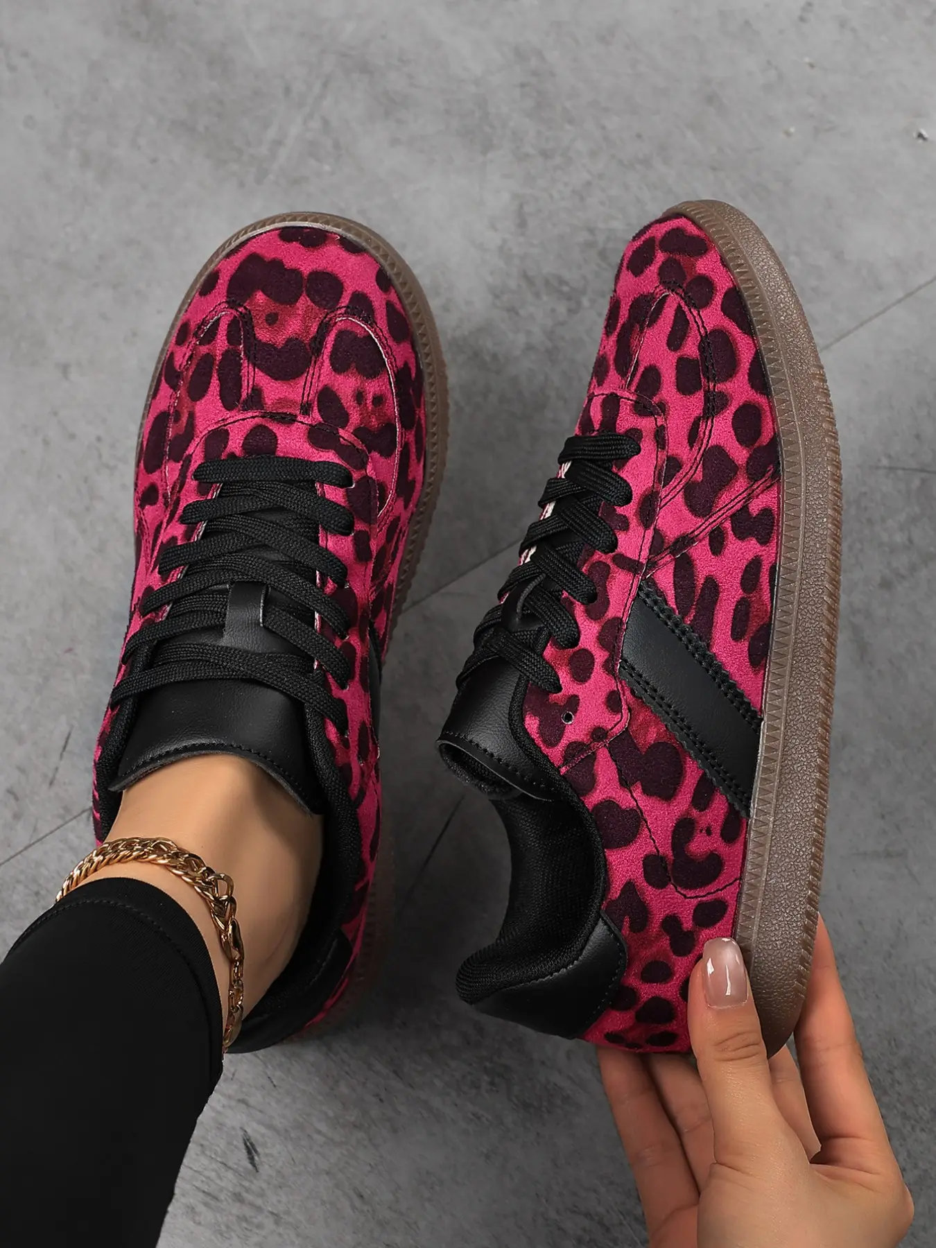 Women's Leopard Print Lace-Up Flat Shoes, Lightweight PU Leather Sporty Casual Sneakers, Comfortable All-Season Outdoor Footwear, Low Top Sneakers, Stylish Sneaker, All Seasons Sneaker