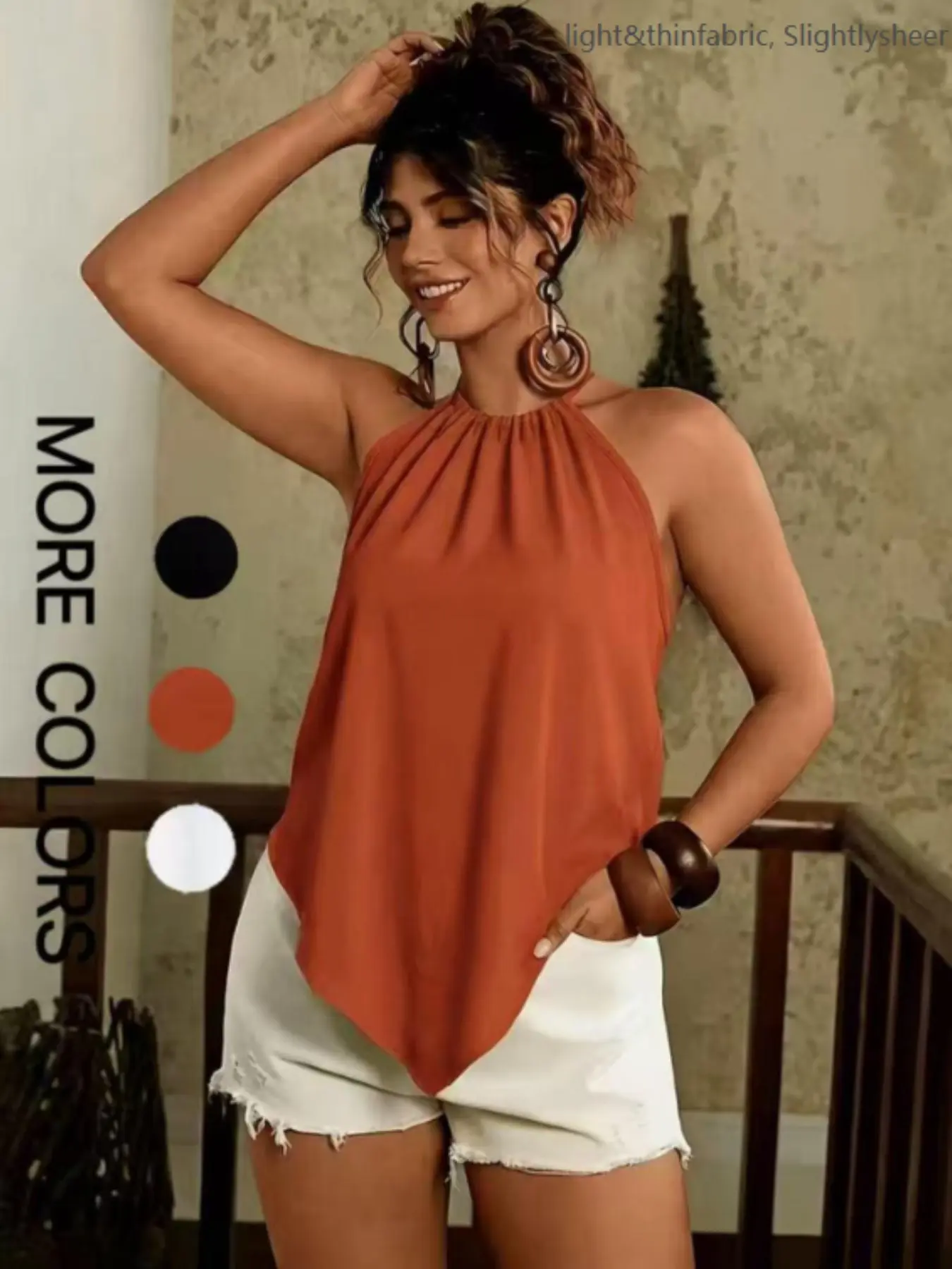 Elegant Vacation Style Halter Neck Camisole, Asymmetrical Hem Sleeveless Top, Sexy Backless Loose Fit, Perfect for Daily Wear, Travel, Dates