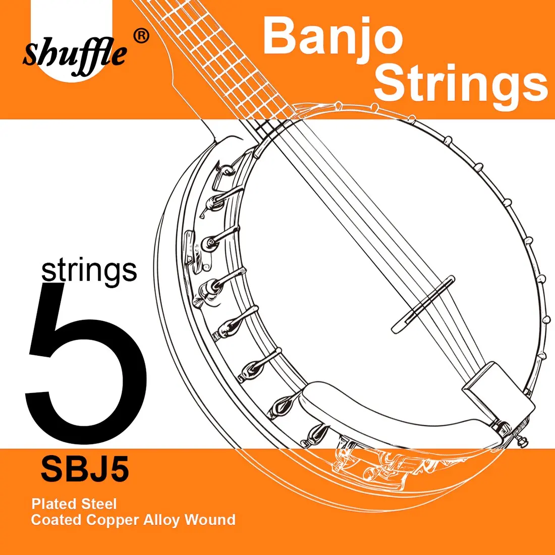 Shuffle 5-String Banjo String Copper Alloy Wound Sbj5, Durable PVC Bag Included, Ideal for Musical Instruments Maintenance