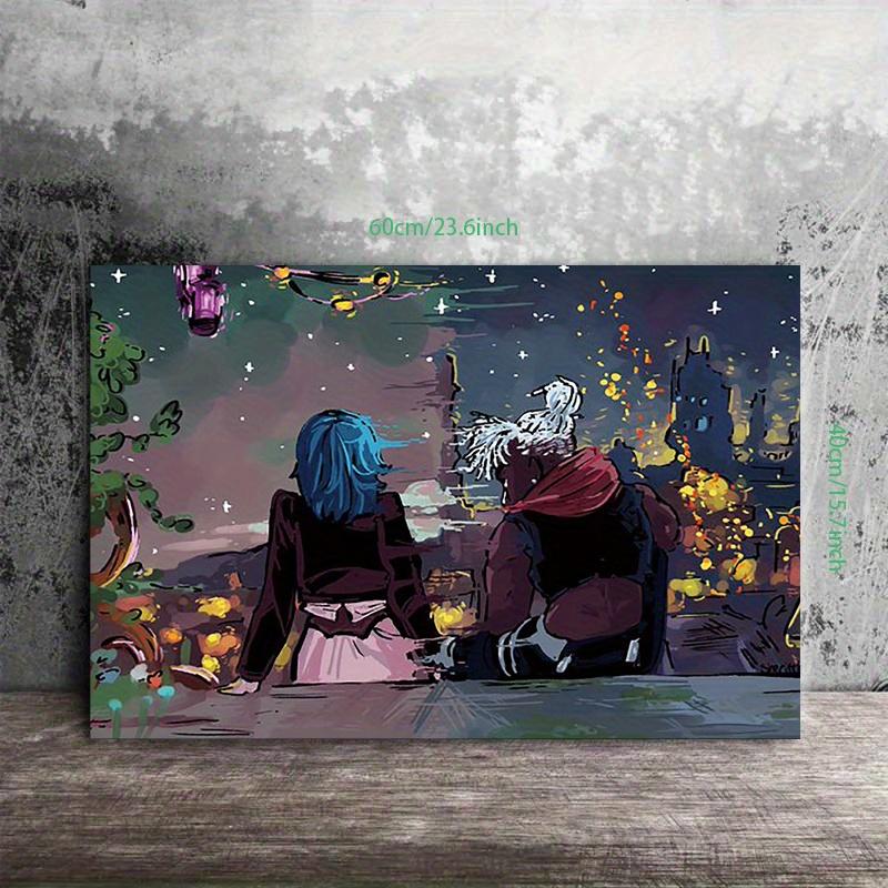 1pc Arcane Canvas Wall Art Poster - Frameless Fantasy Artwork Featuring Romantic Night Scene with Starry Sky & City Lights, Durable Home Decor for Living Room, Study, Bedroom - Perfect Gift for Fans, Wall Decor