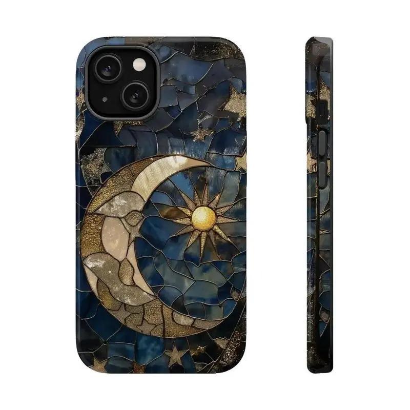 Stained Glass Sun Moon Tough Phone Case for iPhone 17, 16, 15 Pro Max, 14, 13, 12 - Celestial Aesthetic Gift