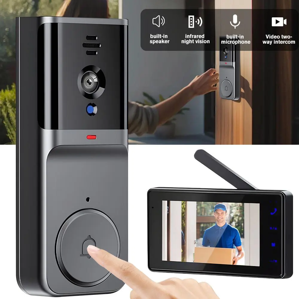 [DealsForYouDays] Wireless Video Doorbell for Homeowners, 4.3" IPS Indoor Screen, No WiFi Private 2.4G Long-Range Connection, 2-Way Audio Intercom, IR Night Vision, Photo & Video Storage, Quick Installation, Easy Pairing, 2.4G Private Long-Range No-Wifi C