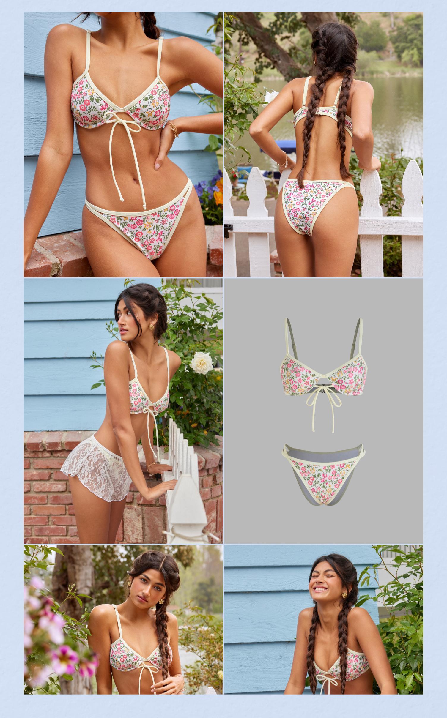 Cider [size 2-10] V-neck Floral Underwire Cheeky Bikini Swimsuit