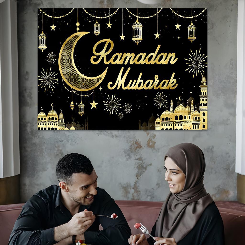 Ramadan Theme Muslim Star & Moon Pattern Background,  Ramadan Decorations, Background Banner for Home Living Room Bedroom, Party Decoration Supplies, Ornaments