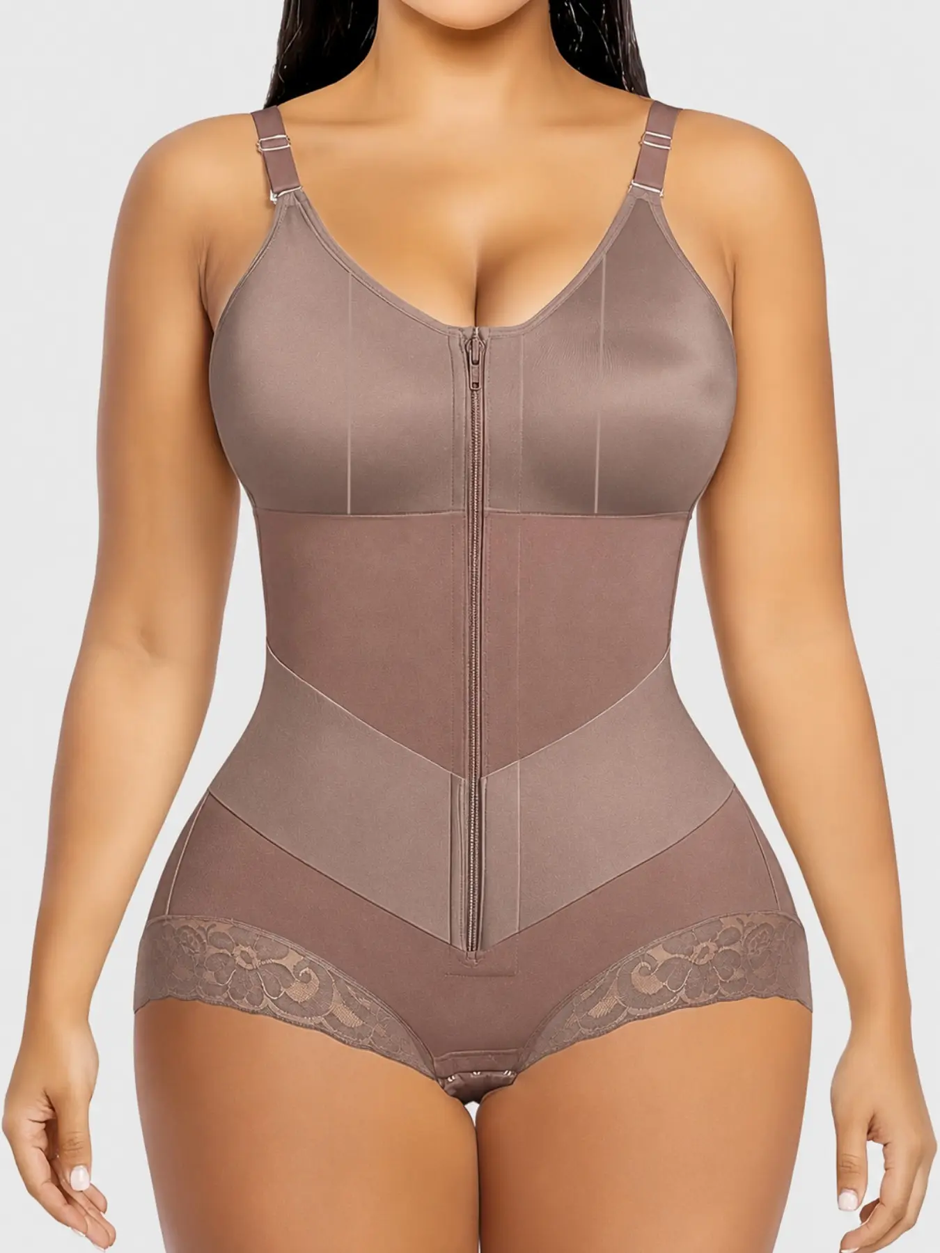 1 Count Women's Solid Color Tummy Control and Butt Lifting Shapewear, Fajas, Colombian Shapewear, Sliming V-Belt Double Compressing Bodysuit, Sexy Comfort Zipper Jumpsuit with Adjustable Shoulder Thin Straps, Perfect for Daily Work & Party & Yoga