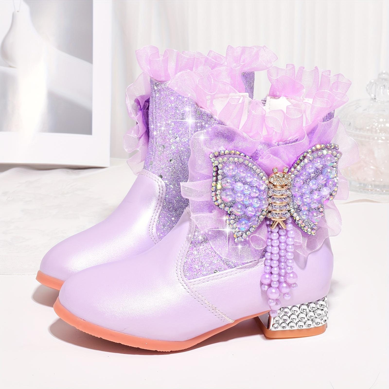 Warm Boots Winter Fleece Lined |                   Fashion Short Boots for Girls New Warm High Heel Princess Bowknot Daily Shoes