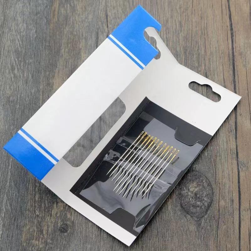 12pcs Self Threading Needle, Open Type Easy Threading Needles, Hand Sewing Needles Resistant to Rust with Wooden Case