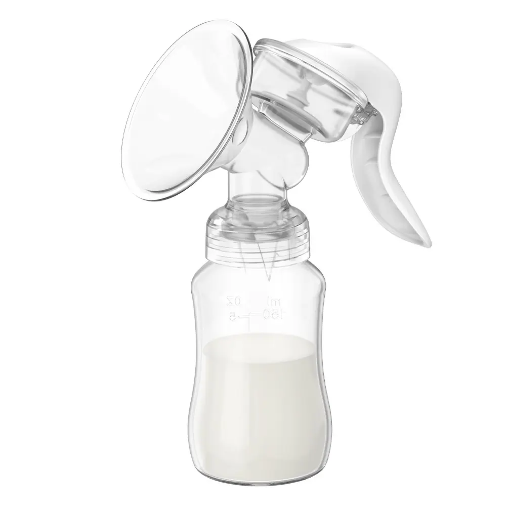 Hand-Operated Breast Pump Kit with Piston System – 150ml Bottle Included, BPA-Free PP, Soft Silicone Shield, Anti-Colic Design, Portable Travel-Friendly, Ideal for Breast Milk Storage