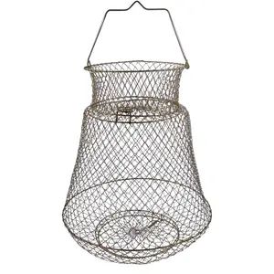 Rustproof Metal Collapsible Fish Basket |   Sturdy Easy-Use Net Cage for Keeping Live Fresh Fish While Angling   Father's Day Shore Fishing Live Catch Gifts for Dad | fishing  stuff