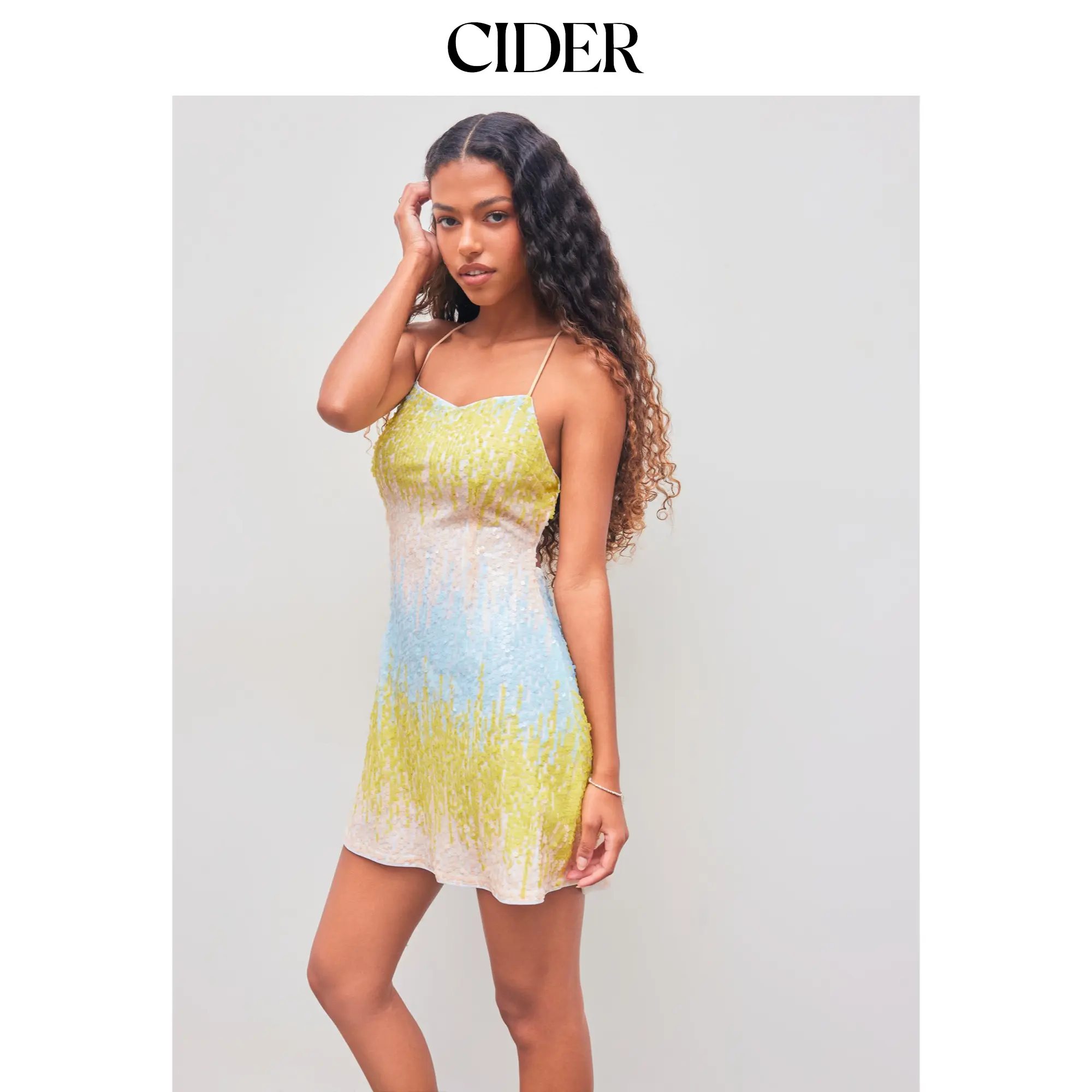 Cider [size 0-26] Sequin Square Neck Ombre Criss Cross Mini Dress SohoChic