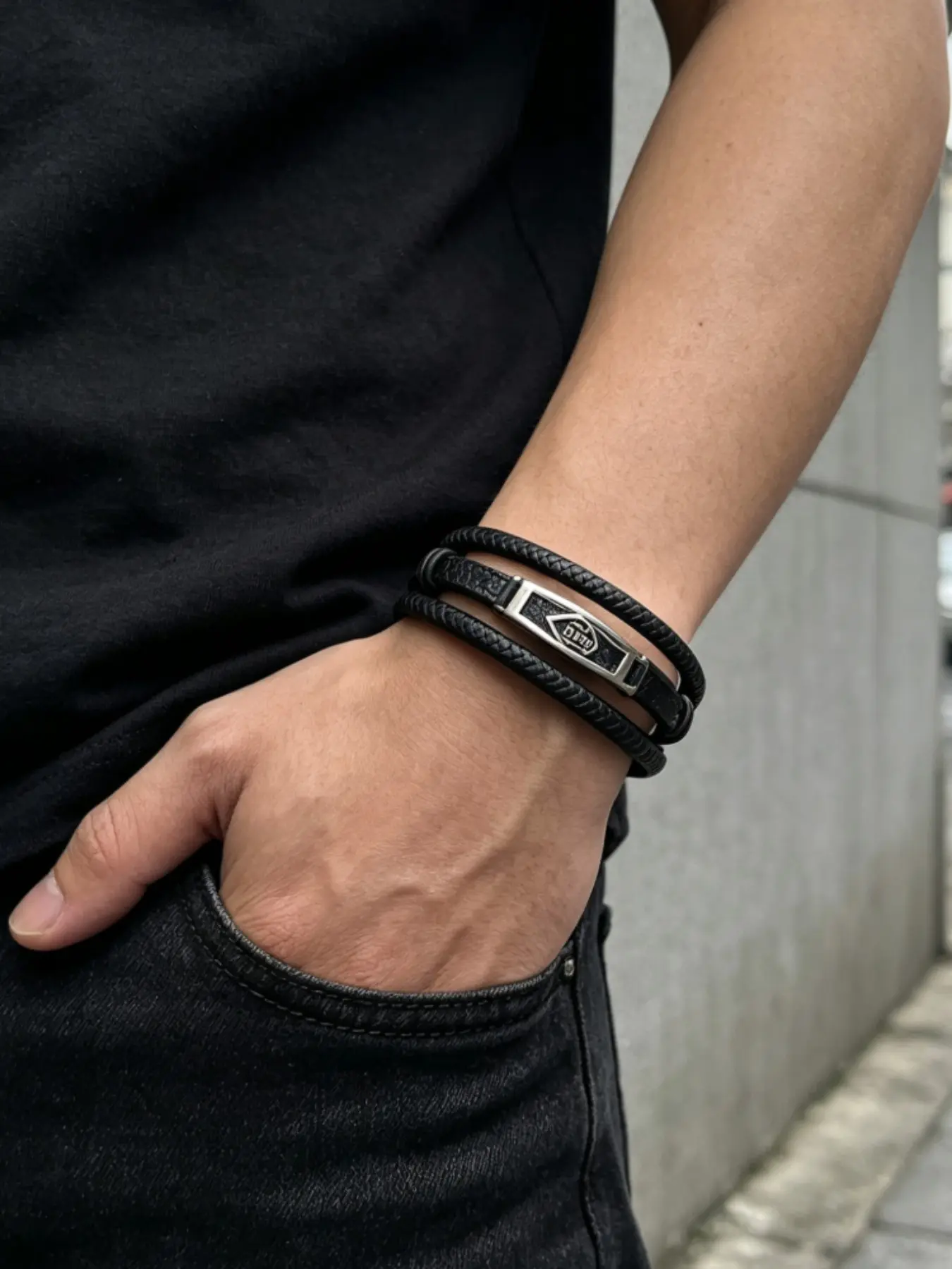 Vintage Multi-Layer Braided Leather Wristband, Stainless Steel Accessory, Men's Casual Religious Style, Couple Gift, Retro Stackable Bracelet