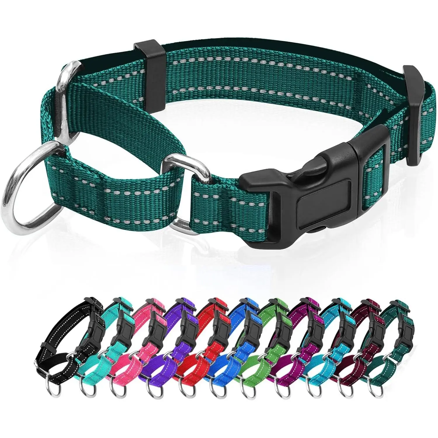 Adjustable Soft Padded Breathable Nylon Reflective Martingale Dog Collar with Quick Release Buckle Suitable for Puppies Small Medium Large Dogs