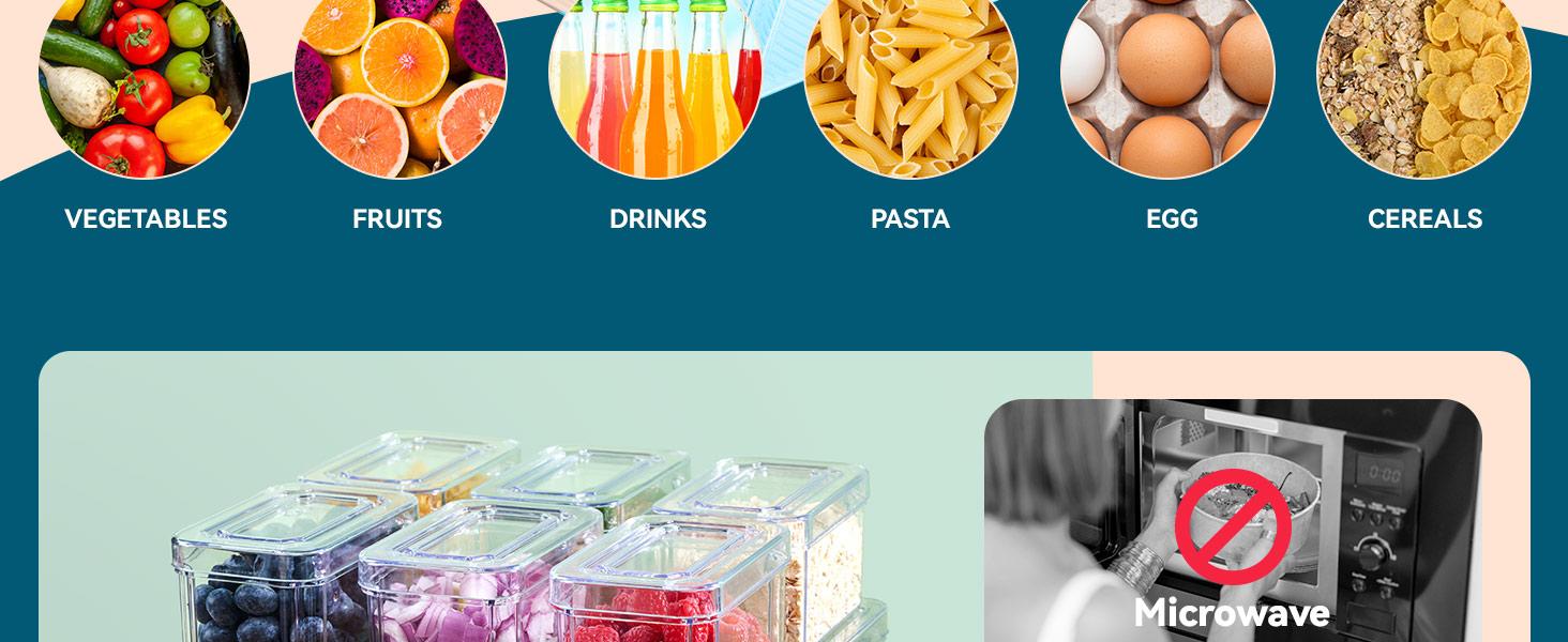 10 Pack Clear Fridge Organizer, Stackable Refrigerator Organizer Bins with Lids, Fridge Storage Containers for Kitchen, Food, Cabinets, Fruits, Vegetables, Cereals