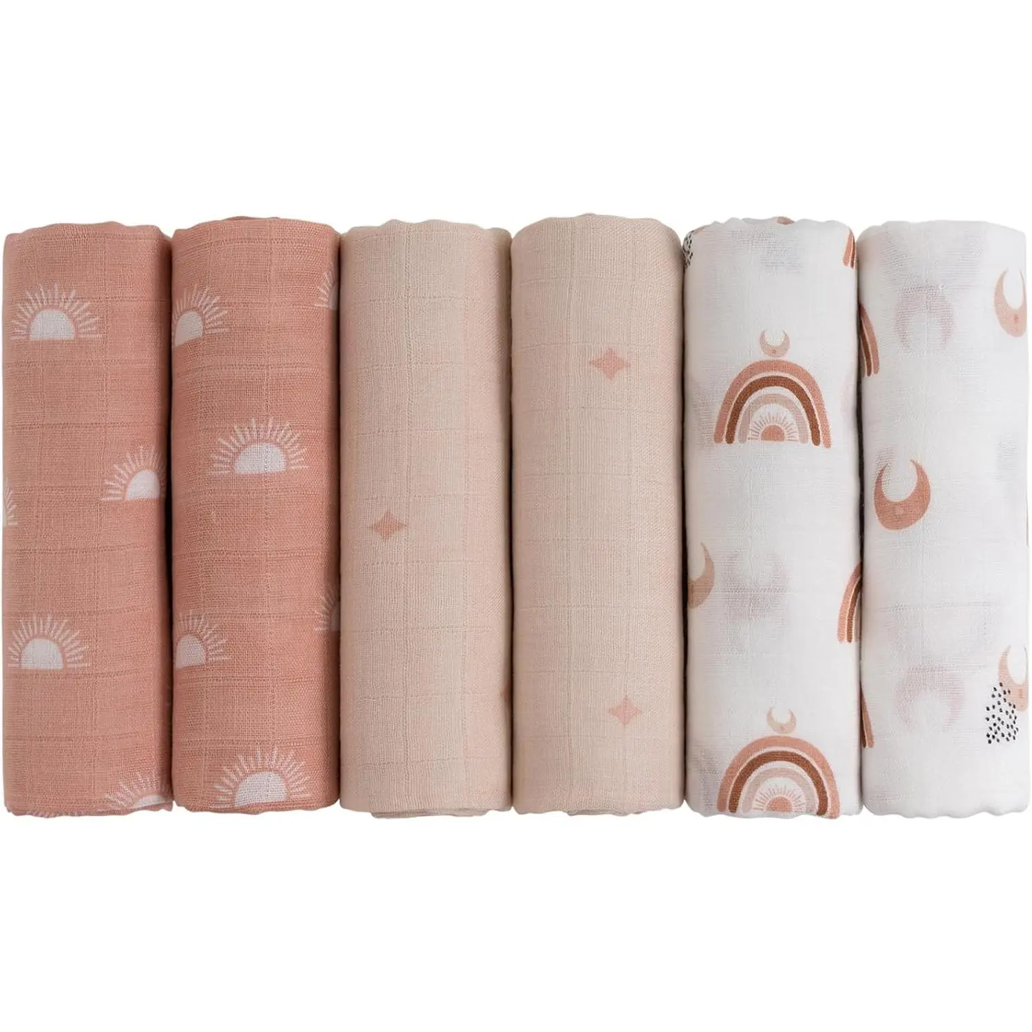 BABY Receiving Blanket Boy Cotton Muslin Swaddle Blankets Girl Newborn Squares Breathable & Soft Thin Baby Blankets Cloths Double Absorbent Infant Swaddling Wrap - 6 Pack (Sun)