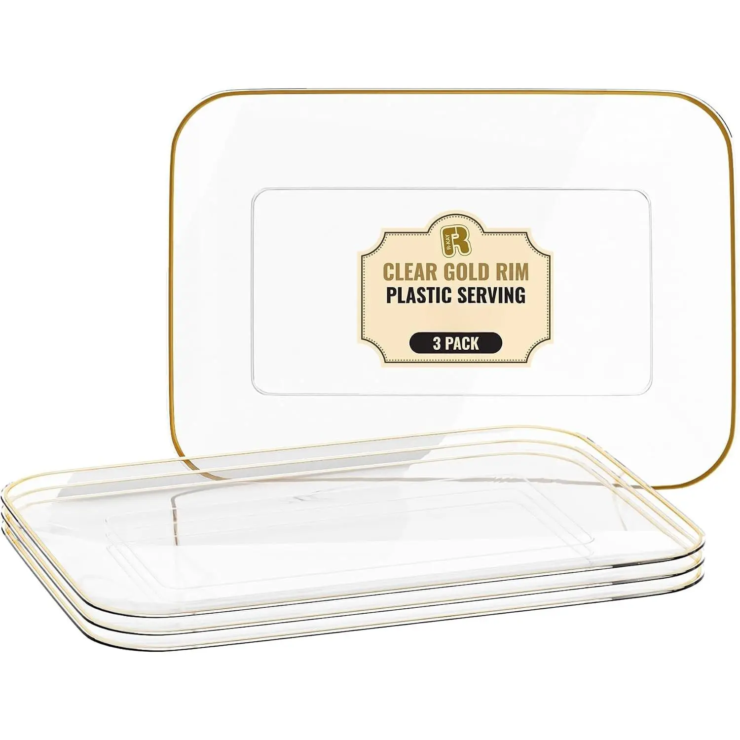 3 Pack Plastic Serving Trays for Party -  Serving Tray 8 x 11 Inch - Heavy Duty Dessert Trays for  - Rectangular Party Serving Trays for Entertaining - Clear Cookie Platters