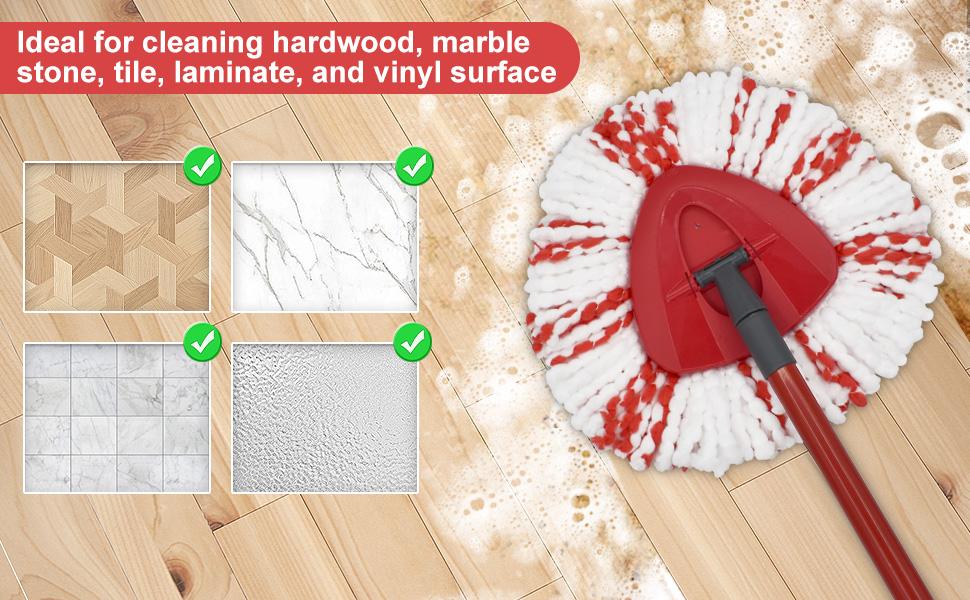 Mop Replacements Heads &Handle and Base Combo Set Compatible with Ocedar EasyWring Spin Mop Refills , 2 Microfiber Head Replace, 4-Section Iron Stick 30-58in and 1 Base