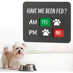 Dog Feeding Reminder with Magnet, Pet Feed Tracker with Have We Been Fed, Acrylic Dog Paw Slider for Fridge, AM PM Feed with Yes No Option, Black with 2 Stickers, 4.7" x 3.9"