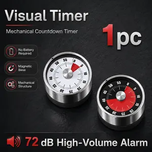 60-Minute Magnetic Visible Timer, 2.36-Inch Kitchen Countdown Timer, Stainless Steel Mechanical Timing Tool, Colors