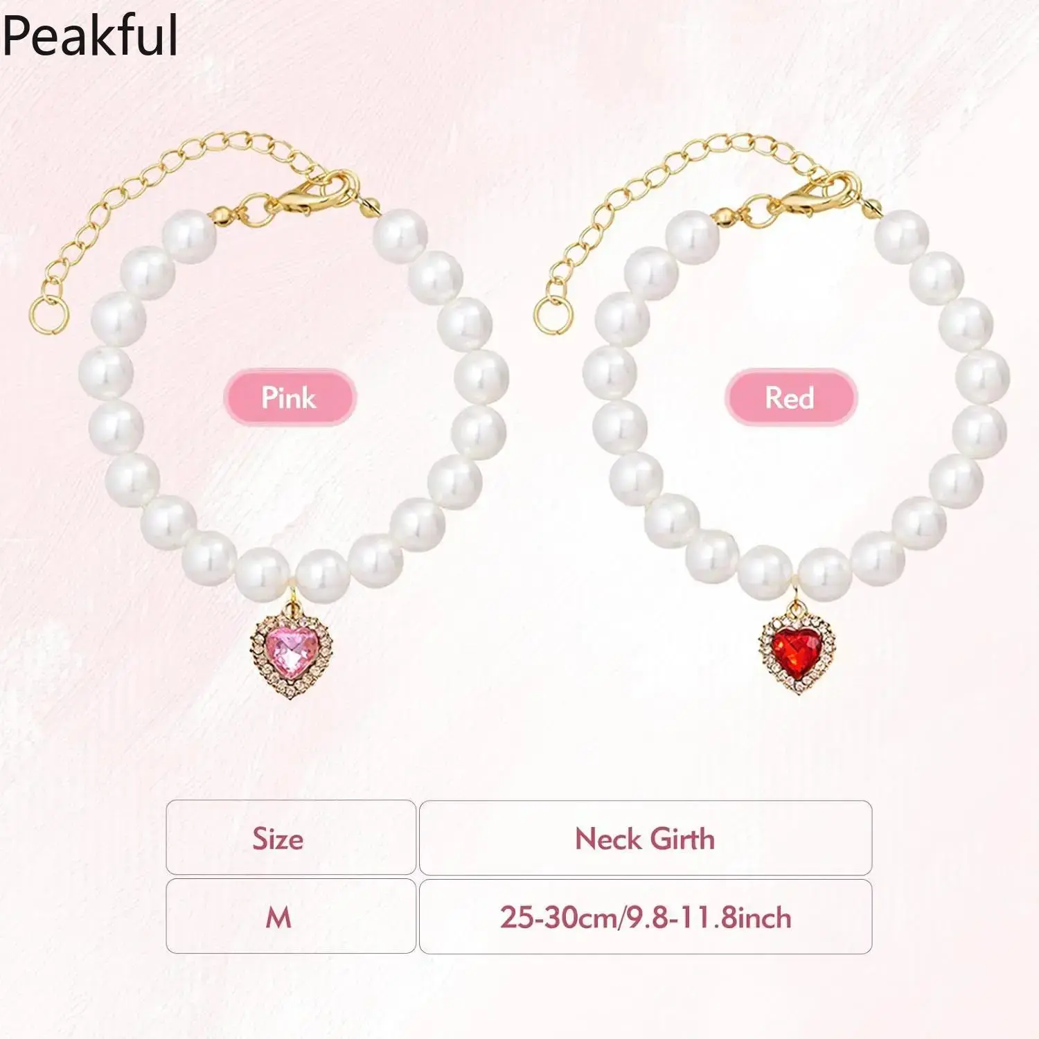 2-Pack Adjustable Pearl Cat Collar with Heart Rhinestone, Cute Sparkly Pet Necklace for Wedding & Party, Must-Have Fancy Jewelry for Cat Lovers & Kitty Photoshoots