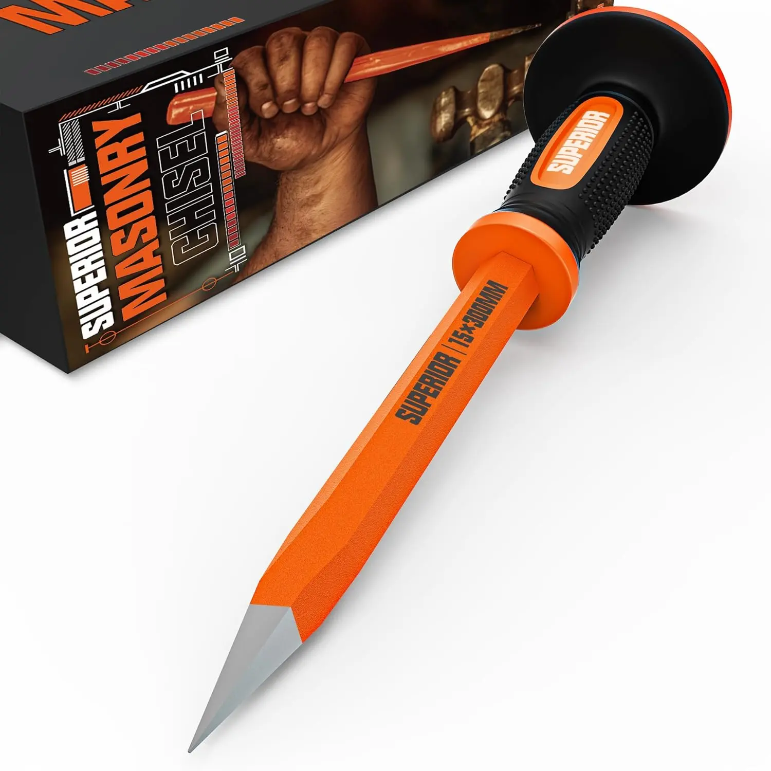 Duty Masonry Chisel, 12 Inch Point Chisel with Hand Protection Concrete Chisel, for Demolition,, Carving, Concrete