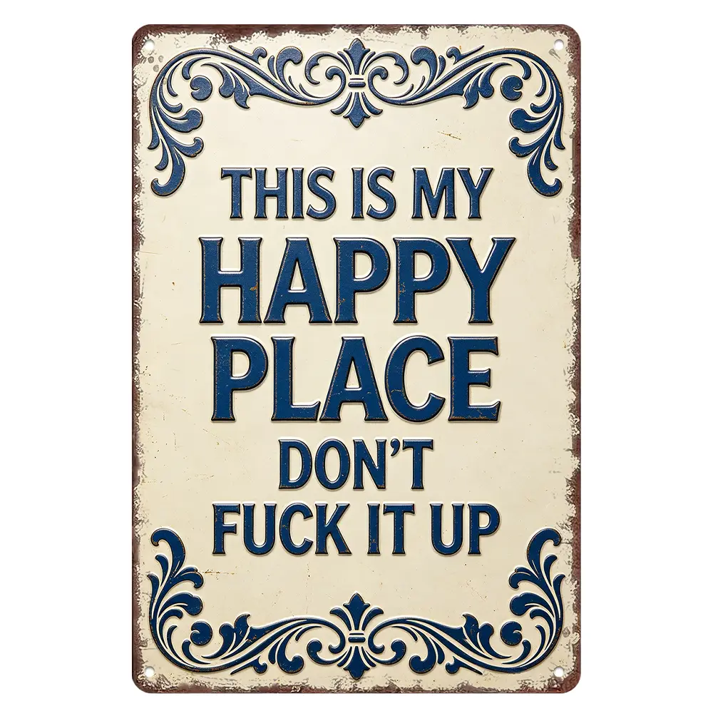 8x12" Floral Vintage Embossed Blue Scroll Metal Wall Sign, Waterproof Aluminum Tin Plaque, Shabby Chic Funny Home Bar Decor, Rustic Novelty Gift for Man Cave, Outdoor Use, Men's Stuff, Casual
