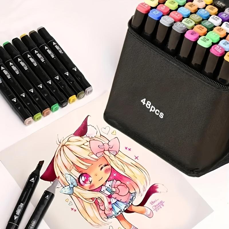 48-Color Dual-Tip Alcohol Marker Set for Artists - Ideal for Drawing, Sketching, Coloring & Highlighting - Vibrant, Non-Toxic Pens in Organized Black Case - Perfect for Adults & Creative Projects