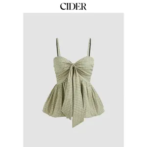 Cider Check Shirred Knotted Bubble Hem Cami Top SummerWins SummerFinds