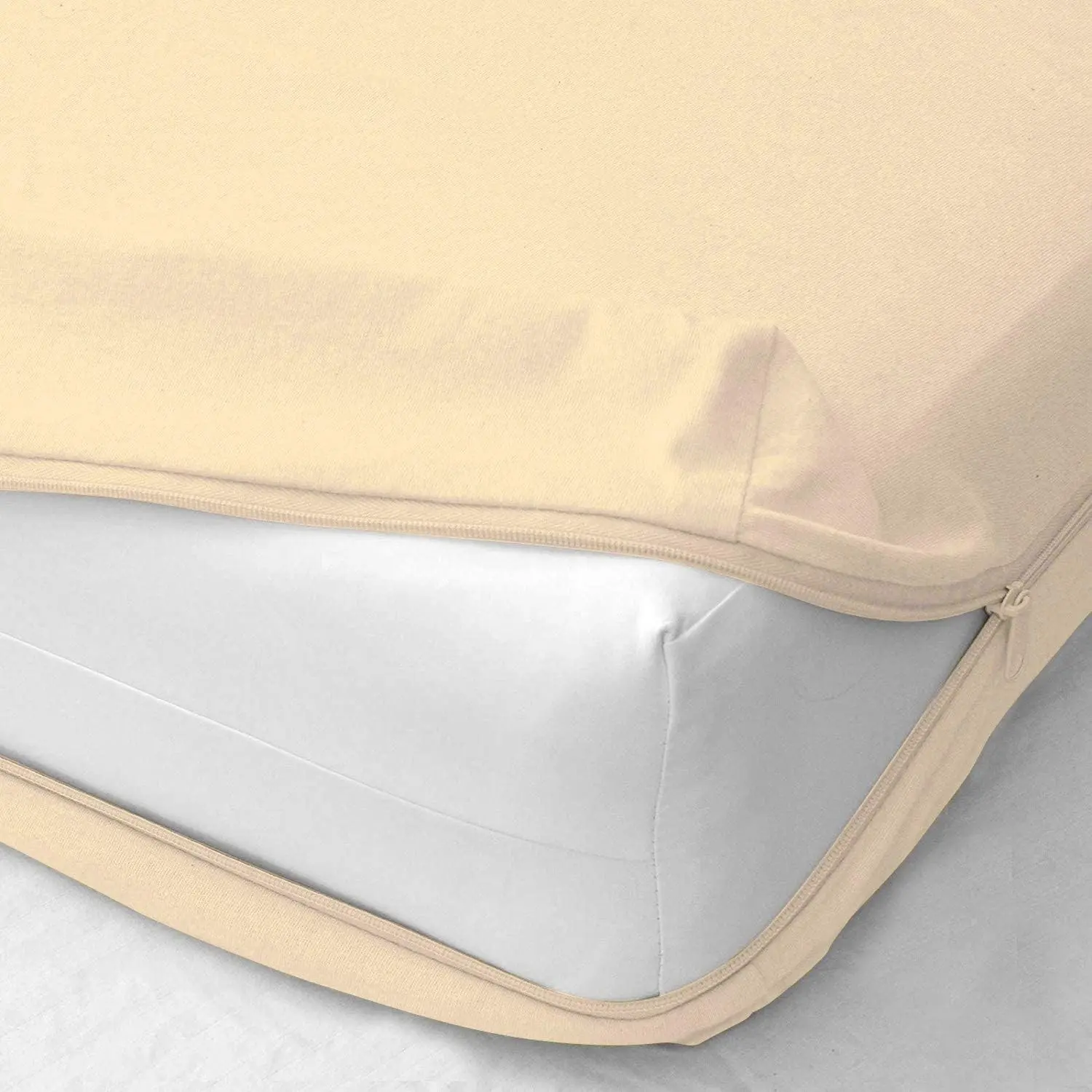 Mattress-Homes Zippered Fitted Sheet, Twin XL Size, 10" Deep Pocket Mattress Encasement Bottom Cover with Zipper, Hotel Quality Brushed Microfiber, Soft, Wrinkle-Free, Ivory Solid