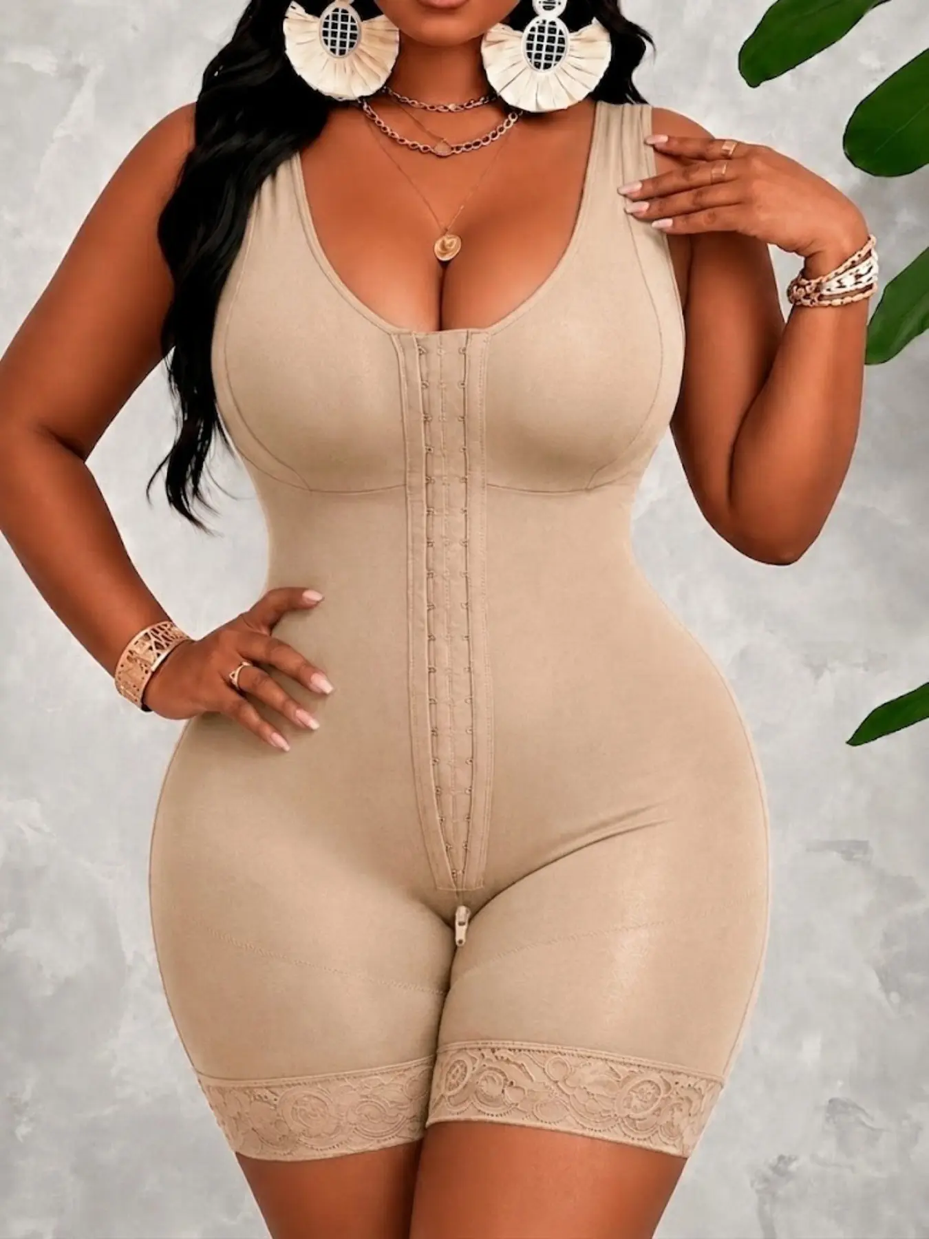 1 Count Women's Front Three-Row Hook Body Shaper, Colombian Shapewear, Wide Adjustable Hook Strap Shapewear Jumpsuit, Fajas, Chest Coverage And Tummy Control Shapewear, Full Support Shapewear Bodysuit, Suitable for Holiday & Daily