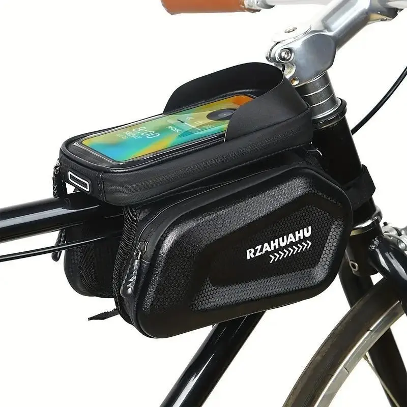 Waterproof Bike Top Tube Bag, Large Capacity Touchscreen Phone Holder, Tpu Frame, Eva & 3-Point Mount, Compatible with 95% Smartphones, Bicycle Accessories