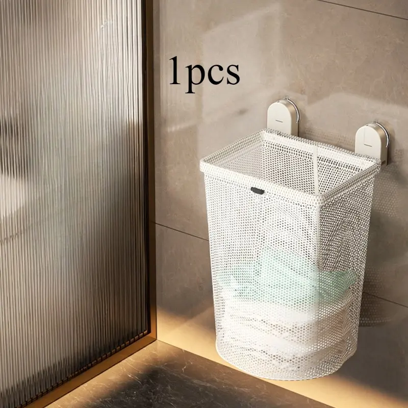 1 Foldable Suction-Cup Laundry Basket – Drill-Free, Wall-Mounted, Space-Saving Storage for Dirty Clothes (Bathroom/Home Use) Foldable Laundry Hamper
