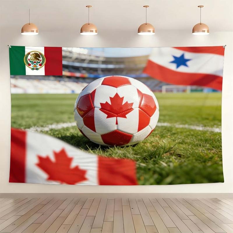 1 pc microfiber FIFA World Cup Tapestry Soccer Ball Canada Flag Stadium Wall Hanging Living Room Dining Room Bedroom Outdoor Holiday Decoration Ornament Atmospheric Enhancement Tapestry Background Cloth Hanging Cloth Wall Cloth Decorative Cloth