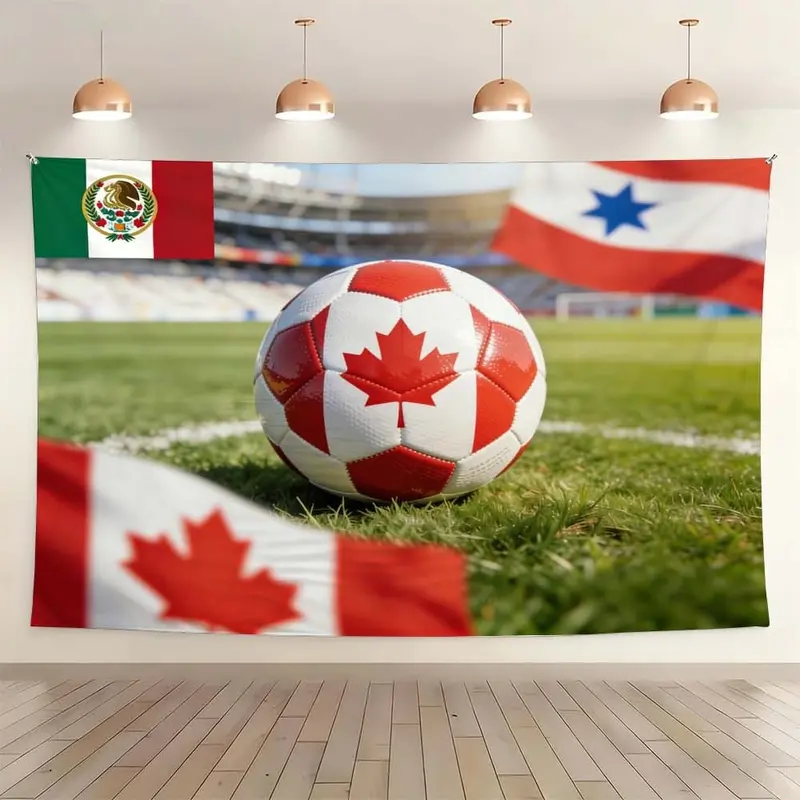 1 pc microfiber FIFA World Cup Tapestry Soccer Ball Canada Flag Stadium Wall Hanging Living Room Dining Room Bedroom Outdoor Holiday Decoration Ornament Atmospheric Enhancement Tapestry Background Cloth Hanging Cloth Wall Cloth Decorative Cloth