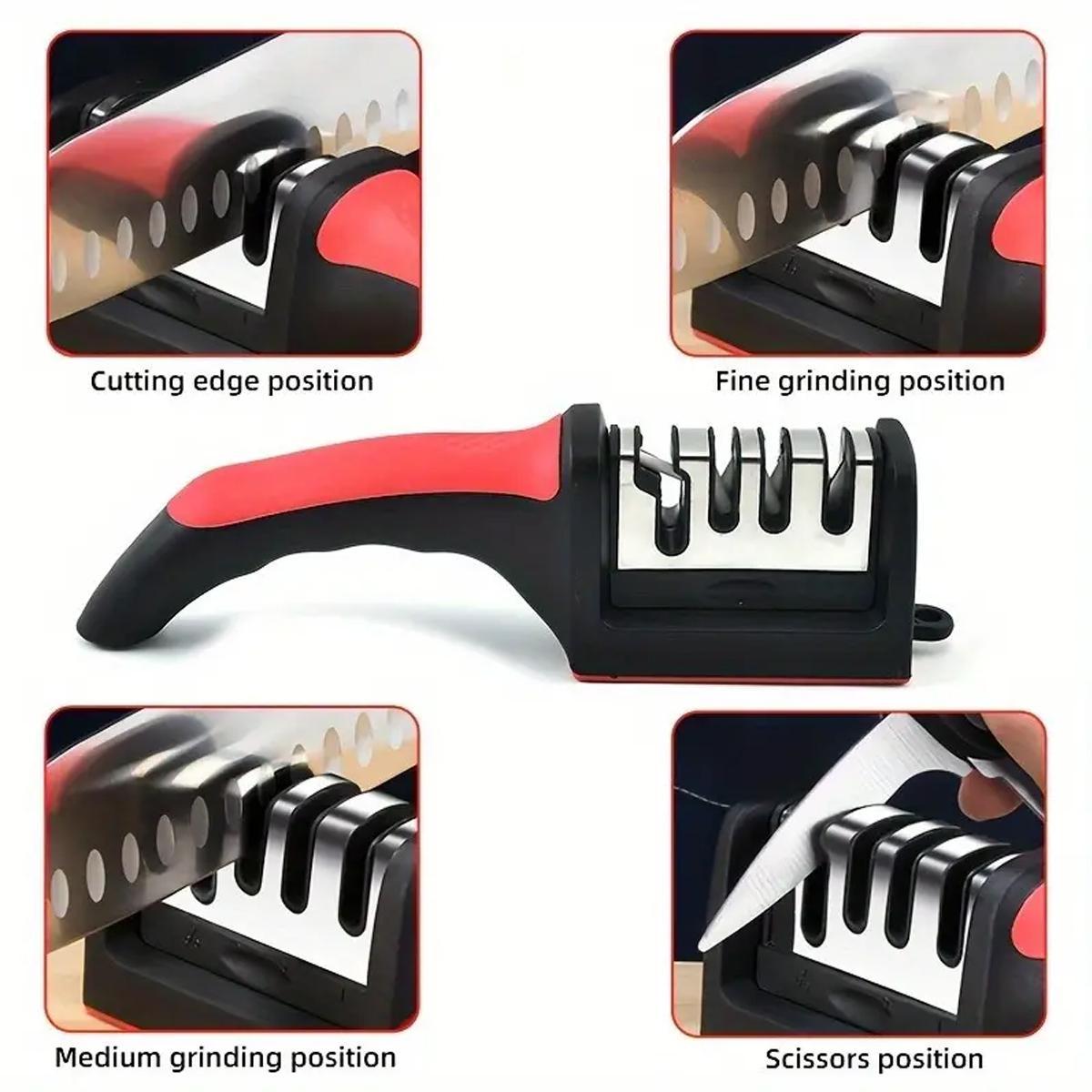 4-Stage Professional Knife Sharpener, Knife Sharpening Tool with Tungsten, Diamond & Ceramic Sharpening Stones, Sharpener Tool for Kitchen and Outdoor Use, Kitchenware