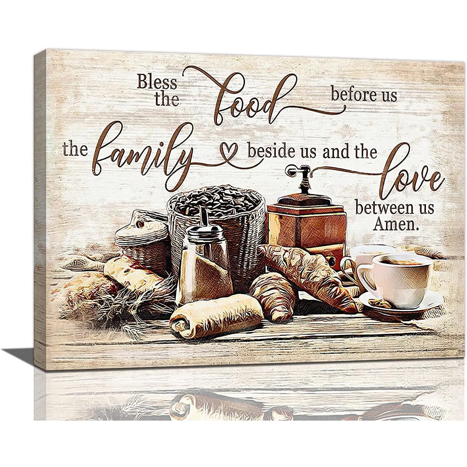 Framed Wood Kitchen Canvas Wall Art - Rustic Creative Design Graphic Picture Image Print, Faith Quote, Farmhouse Dining Cafe Decoration Items, Creative Design Print, Graphic Prints