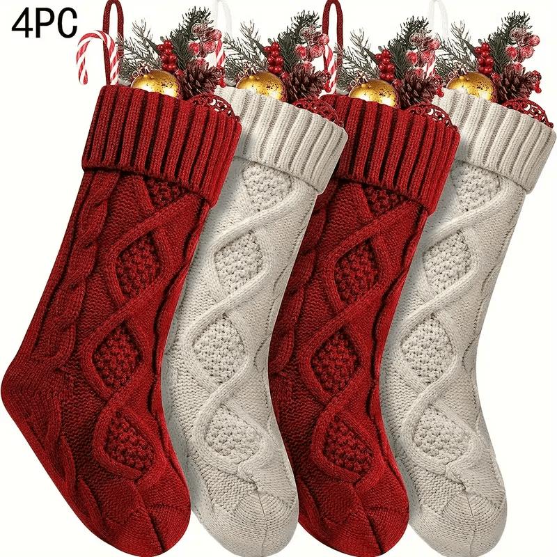 NewNew4pcs of Christmas stocking decorations - Red, Green and White Striped Knitted Candy Gift Bag, Durable Holiday Decorations, Suitable for Fireplaces, Windows, Home - No batteries required, Classic holiday decorations, Perfect choice for T, Christmas D