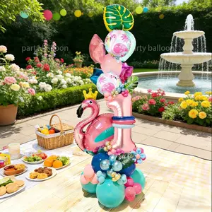 Hawaiian Flamingo Birthday Party Decor Set, 62 Pieces, Macaron Latex Balloons, Rose Gold Numbers, Outdoor Picnic, Pool Party, Cafe Decoration