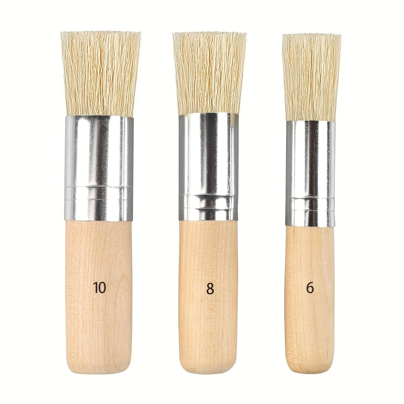 3pcs Wooden Stencil Brushes Pure Natural Stencil Brushes, Painting Bristle Brushes For Acrylic Oil Watercolor Painting Project Card DIY Crafts, 3 Sizes Painter Tool