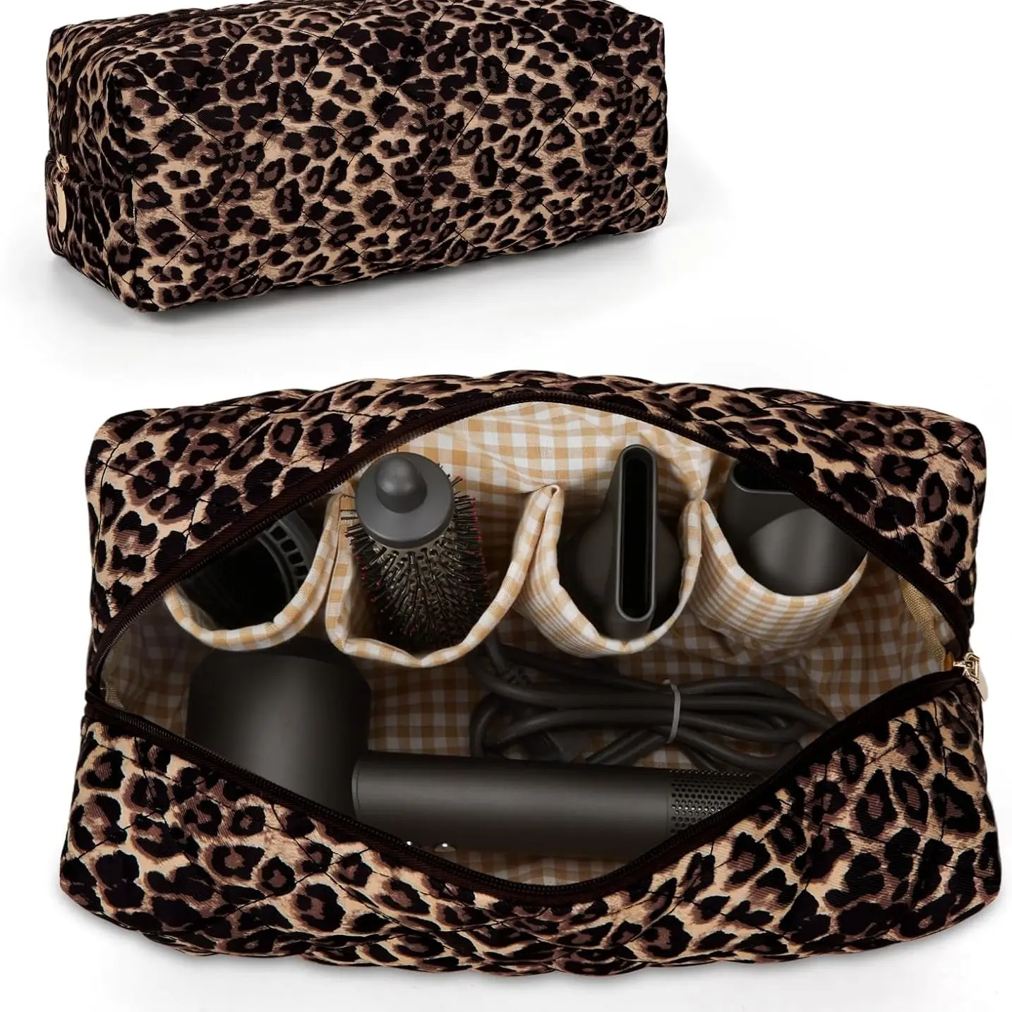 Dyson Airwrap Travel Bag, Leopard Print, Compatible with Shark Flexstyle, Multiple Compartments, Hair Tool Organizer, Portable Case